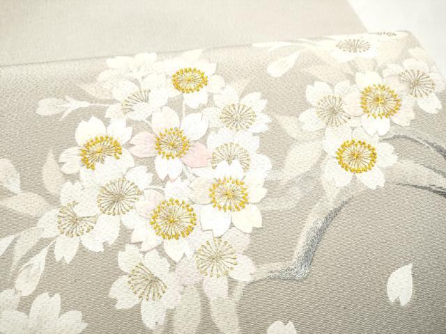平和屋着物●中国三大刺繍 相良刺繍 枝桜文 金彩 鬼しぼ縮緬 名古屋帯 正絹 逸品 CABK5691hy