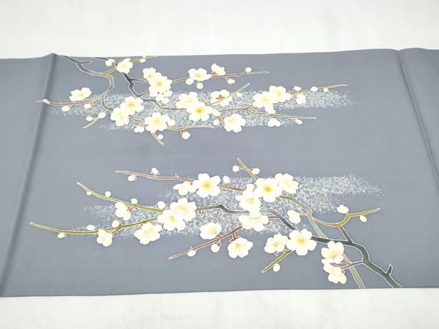 平和屋着物●塩瀬 九寸開き名古屋帯 作家物 刺繍 枝梅文 正絹 逸品 CABK5692hy