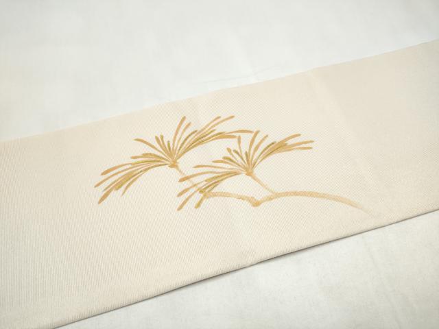平和屋着物●塩瀬 九寸名古屋帯 枝松葉文 金彩 金通し地 正絹 逸品 CABK5704hy