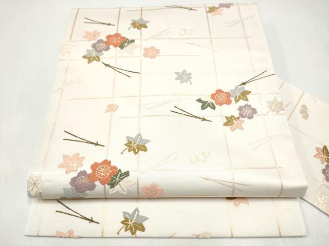 平和屋着物●九寸名古屋帯 唐織 草花文 金糸 正絹 逸品 CABK5705hy