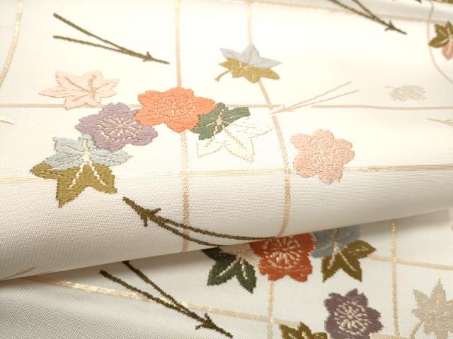 平和屋着物●九寸名古屋帯 唐織 草花文 金糸 正絹 逸品 CABK5705hy