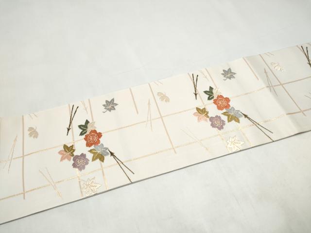 平和屋着物●九寸名古屋帯 唐織 草花文 金糸 正絹 逸品 CABK5705hy