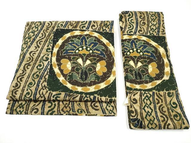 平和屋着物●つけ帯 更紗花文 鬼しぼ縮緬 正絹 逸品 CABK5707hy
