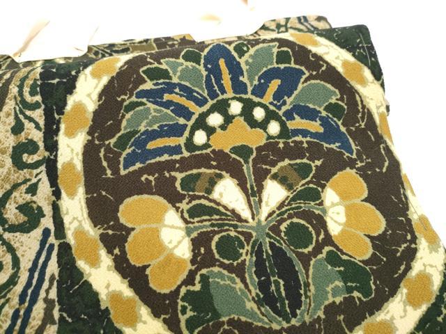 平和屋着物●つけ帯 更紗花文 鬼しぼ縮緬 正絹 逸品 CABK5707hy