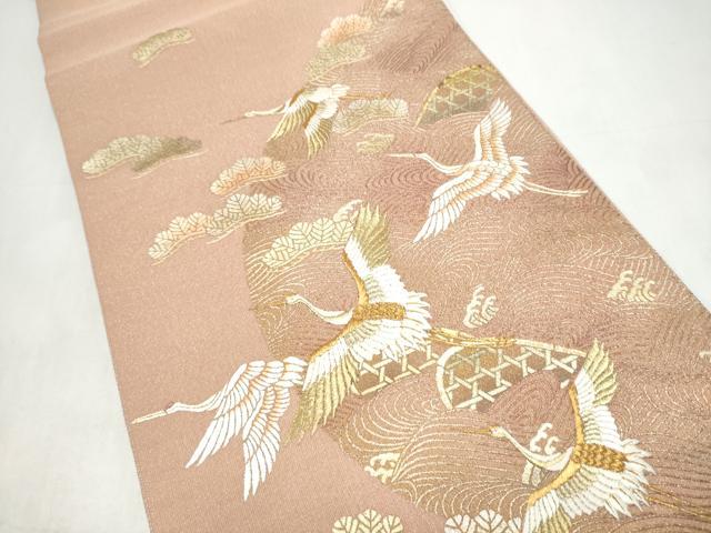 平和屋着物●太鼓柄袋帯 刺繍 綴れ 飛鶴浜松文 金銀彩 正絹 逸品 CABK5710hy