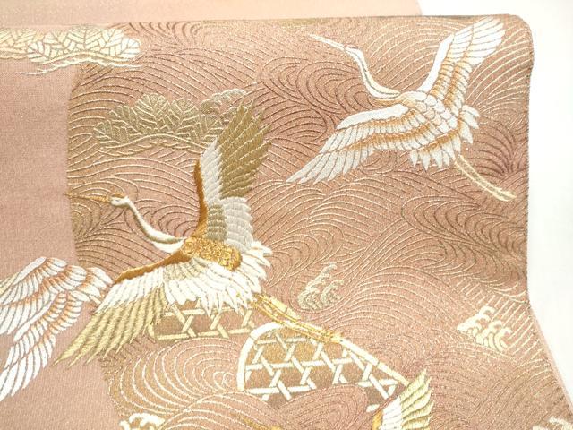 平和屋着物●太鼓柄袋帯 刺繍 綴れ 飛鶴浜松文 金銀彩 正絹 逸品 CABK5710hy