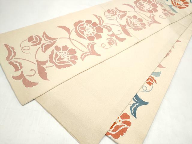 平和屋着物●六通柄袋帯 花唐草文 金彩 鬼しぼ縮緬 正絹 逸品 CABK5720hy
