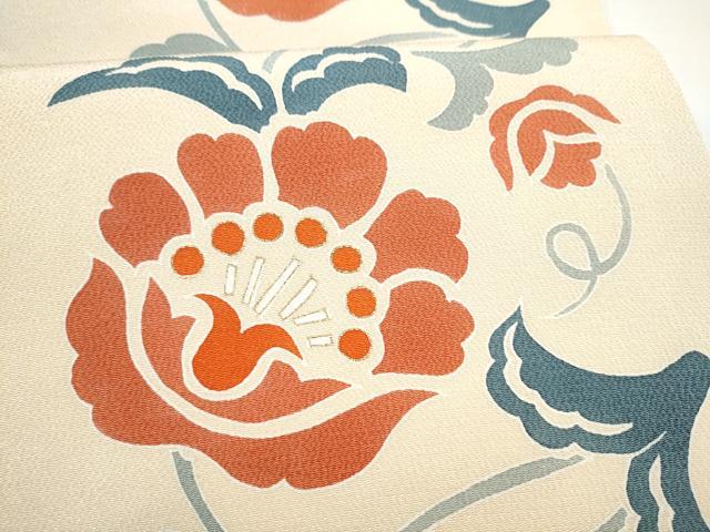 平和屋着物●六通柄袋帯 花唐草文 金彩 鬼しぼ縮緬 正絹 逸品 CABK5720hy