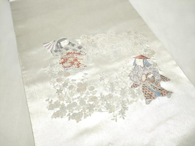 平和屋着物●加賀友禅の巨匠 初代 由水十久 西陣 長嶋成織物 ながしま帯 太鼓柄袋帯 童子花文 瀞銀錦 正絹 逸品 CABK5747hy