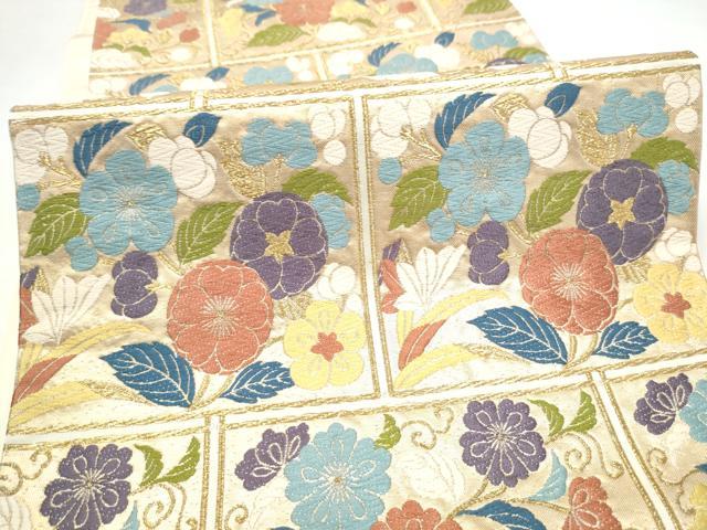 平和屋着物●六通柄袋帯 唐織 花唐草文 正絹 逸品 CABK5753hy