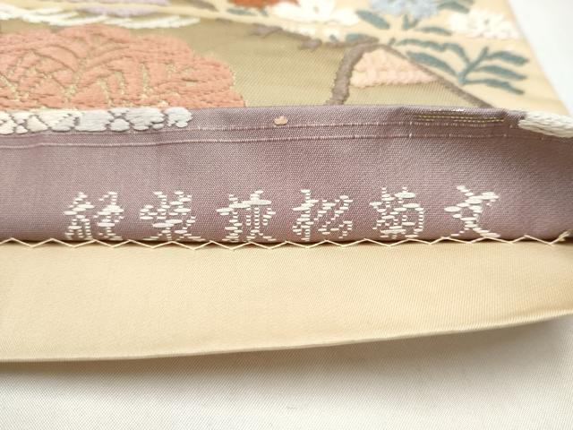 平和屋着物●六通柄袋帯 唐織 静装萩松菊文 金糸 正絹 逸品 CABK5756hy