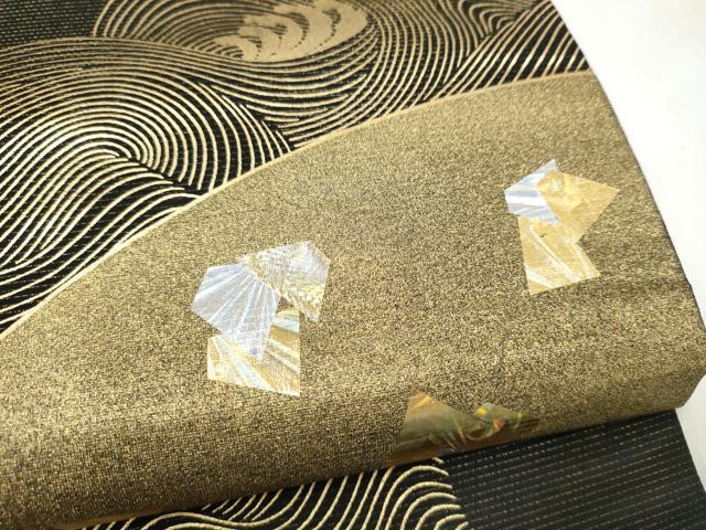 平和屋着物●六通柄袋帯 流水箔散らし文 黒地 金銀彩 正絹 逸品 CABK5759hy