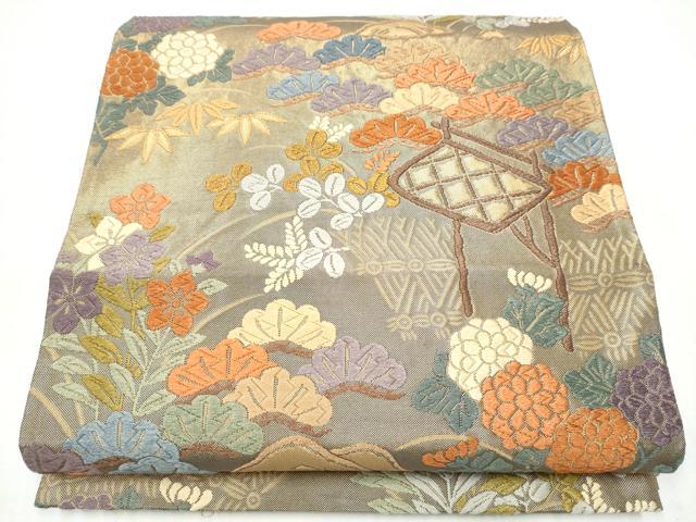 平和屋着物●六通柄袋帯 唐織 草花文 金糸 正絹 逸品 CABK5765hy