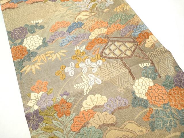 平和屋着物●六通柄袋帯 唐織 草花文 金糸 正絹 逸品 CABK5765hy
