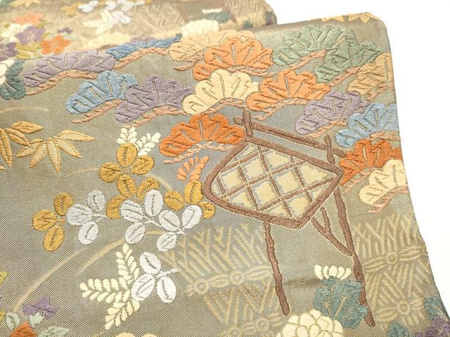 平和屋着物●六通柄袋帯 唐織 草花文 金糸 正絹 逸品 CABK5765hy