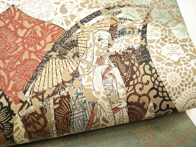 平和屋着物●太鼓柄袋帯 人物草花文 金彩 正絹 逸品 CABK5767hy