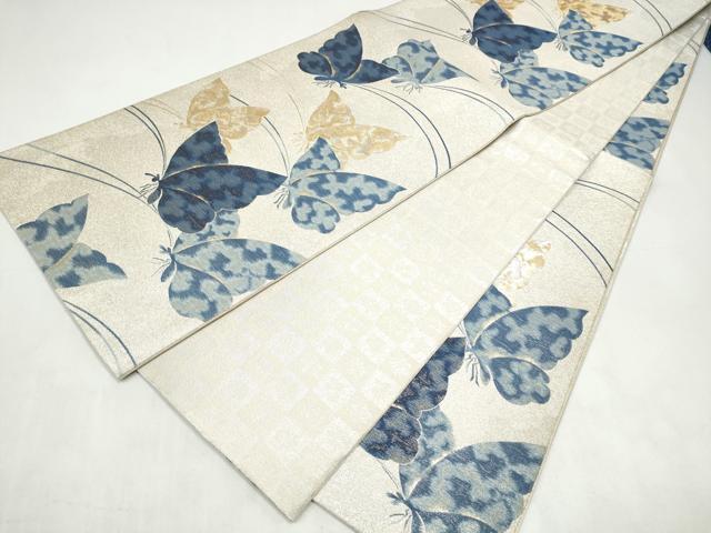 平和屋着物●本綾佐賀錦 伝統工芸品産業功労者 岡野武一郎 全通柄袋帯 本藍 舞蝶文 金糸 正絹 逸品 CABK5774hy
