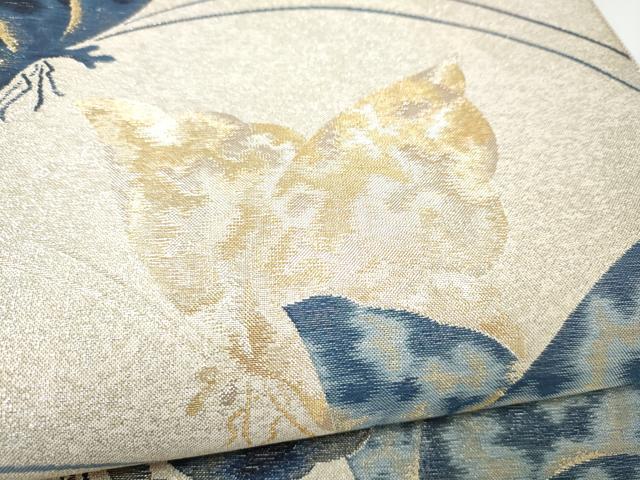 平和屋着物●本綾佐賀錦 伝統工芸品産業功労者 岡野武一郎 全通柄袋帯 本藍 舞蝶文 金糸 正絹 逸品 CABK5774hy