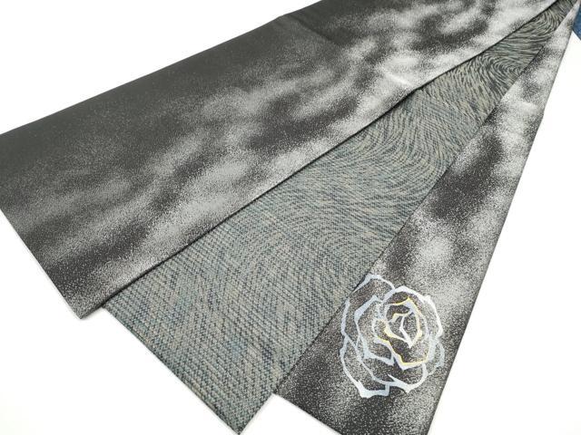 平和屋着物●両面 太鼓柄袋帯 薔薇 銀通し地 正絹 逸品 CABK5776hy