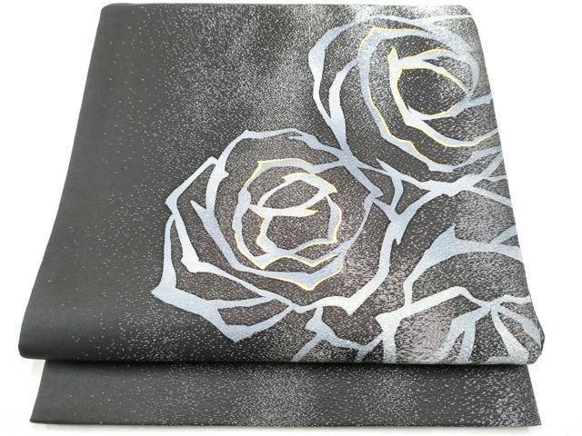平和屋着物●両面 太鼓柄袋帯 薔薇 銀通し地 正絹 逸品 CABK5776hy