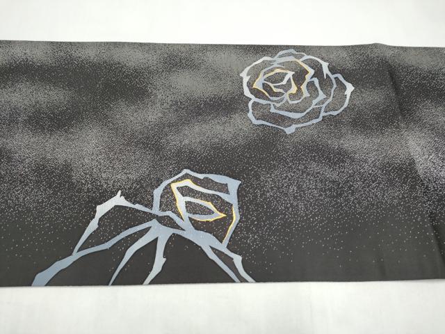 平和屋着物●両面 太鼓柄袋帯 薔薇 銀通し地 正絹 逸品 CABK5776hy