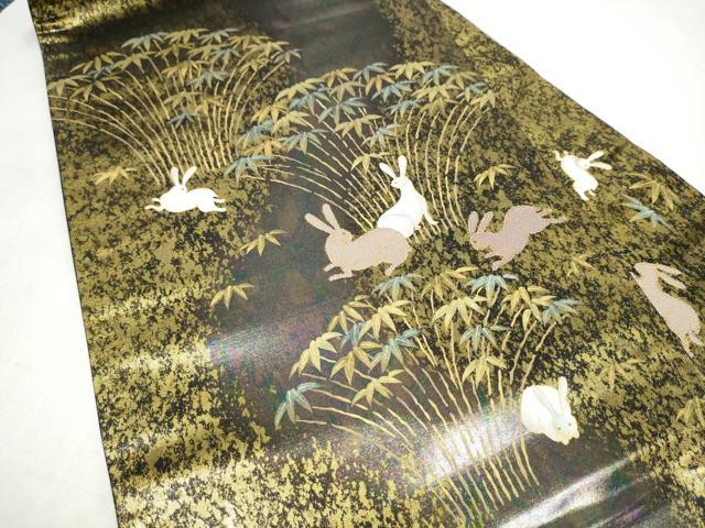 平和屋着物●九寸名古屋帯 パッチワーク 兎 金彩 引箔 正絹 逸品 CABK5788hy