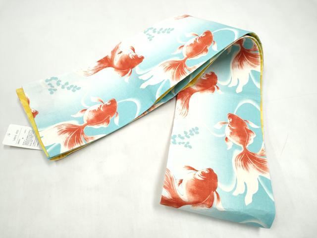 平和屋着物●両面 半幅帯 浴衣帯 金魚 麻の葉文様 綿 逸品 未使用 CABK5797hy