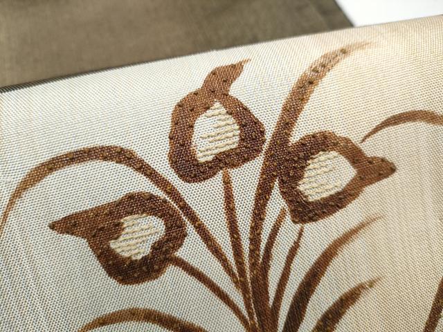平和屋着物●中国三大刺繍 相良刺繍 太鼓柄袋帯 草花文 金糸 正絹 逸品 CABK5801hy