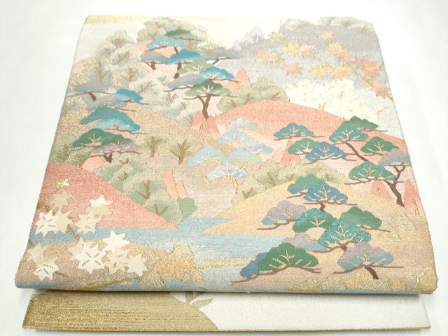 平和屋着物●爪搔き本綴れ 太鼓柄袋帯 遠山樹林文 金銀糸 正絹 逸品 CABK5802hy