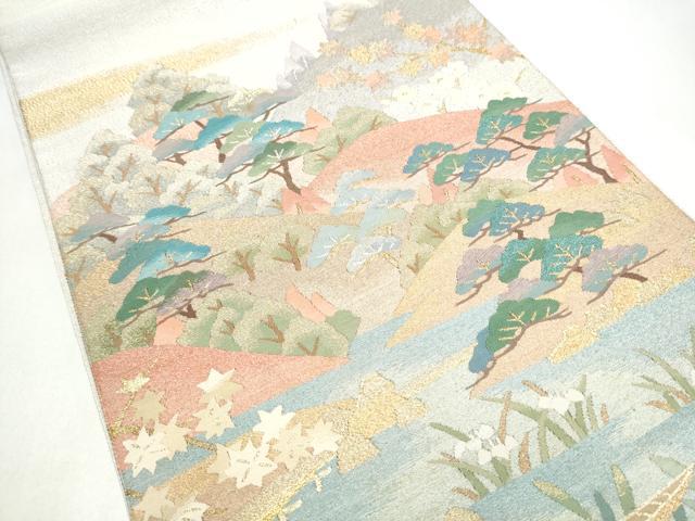 平和屋着物●爪搔き本綴れ 太鼓柄袋帯 遠山樹林文 金銀糸 正絹 逸品 CABK5802hy
