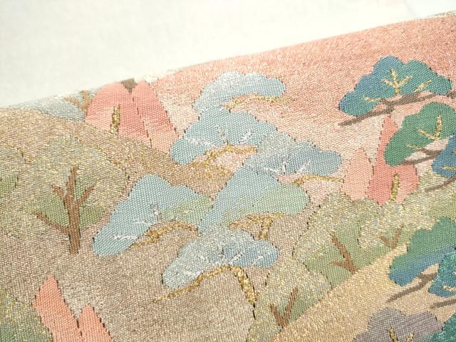 平和屋着物●爪搔き本綴れ 太鼓柄袋帯 遠山樹林文 金銀糸 正絹 逸品 CABK5802hy