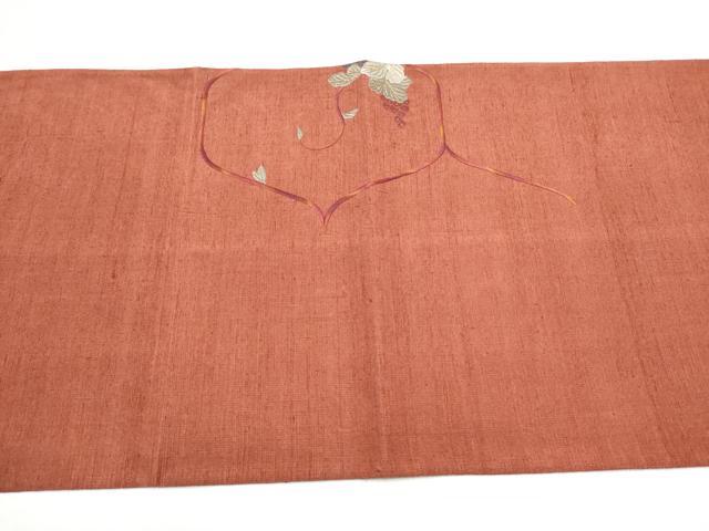 平和屋着物●太鼓柄袋帯 紬地 総刺繍 葡萄蔦の葉文 金糸 正絹 逸品 CABK5803hy