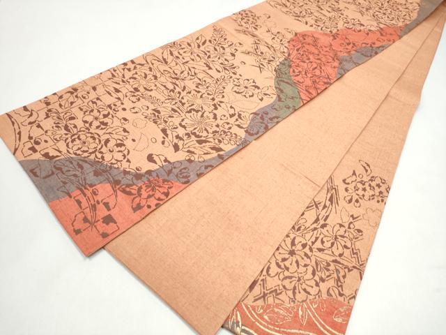 平和屋着物●中国三大刺繍 相良刺繍 太鼓柄袋帯 紬地 辻が花 金彩 正絹 逸品 CABK5804hy