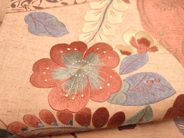平和屋着物●中国三大刺繍 相良刺繍 太鼓柄袋帯 紬地 辻が花 金彩 正絹 逸品 CABK5804hy