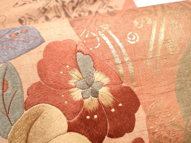 平和屋着物●中国三大刺繍 相良刺繍 太鼓柄袋帯 紬地 辻が花 金彩 正絹 逸品 CABK5804hy