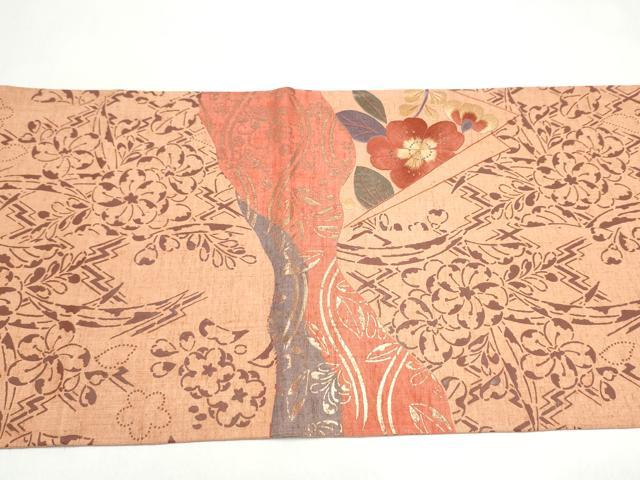 平和屋着物●中国三大刺繍 相良刺繍 太鼓柄袋帯 紬地 辻が花 金彩 正絹 逸品 CABK5804hy