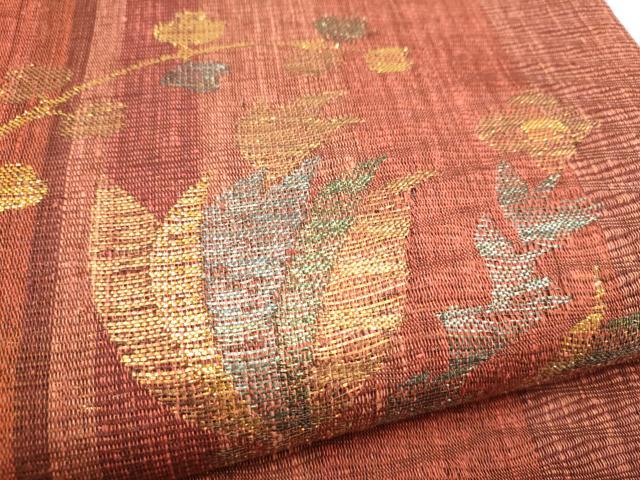 平和屋着物▽六通柄袋帯 スリーシーズン 春夏秋 草花文 金糸 正絹 逸品 CABK5806hy