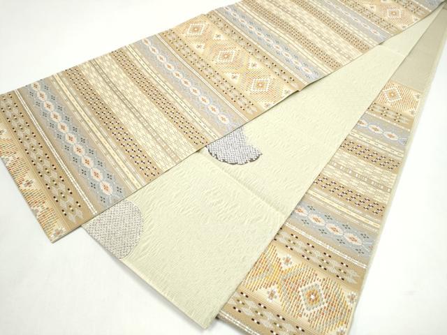 平和屋着物▽両面 六通柄袋帯 スリーシーズン 春夏秋 縞花織 幻想雪輪文 正絹 逸品 CABK5818hy