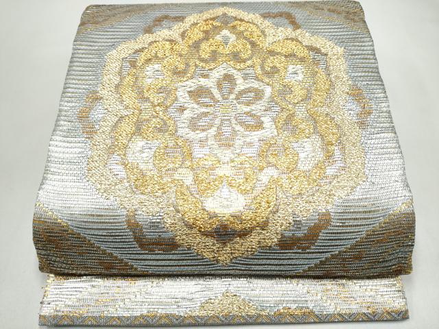 平和屋着物▽六通柄袋帯 スリーシーズン 春夏秋 花唐草文 金銀糸 正絹 逸品 CABK5821hy