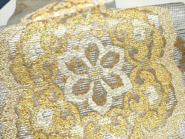 平和屋着物▽六通柄袋帯 スリーシーズン 春夏秋 花唐草文 金銀糸 正絹 逸品 CABK5821hy