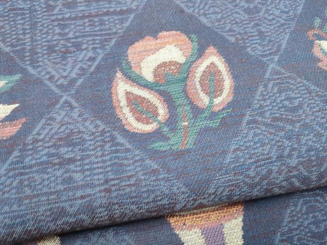 平和屋着物▽六通柄袋帯 スリーシーズン 春夏秋 花鳥文 金糸 正絹 逸品 CABK5824hy