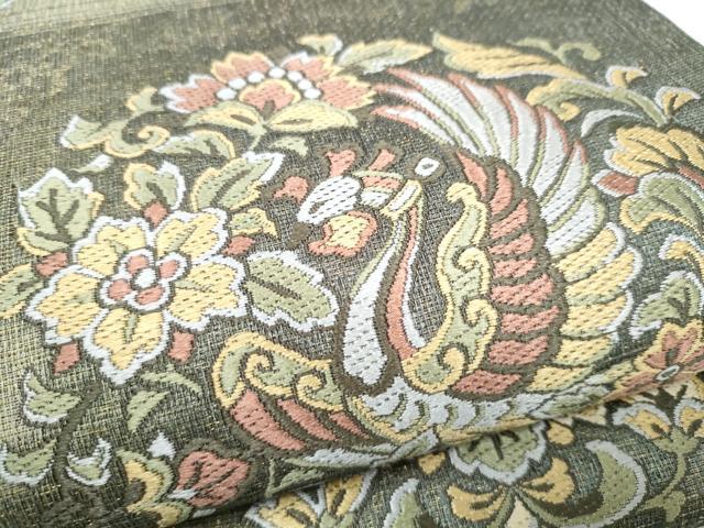 平和屋着物▽西陣 創喜庵謹製 六通柄袋帯 スリーシーズン 春夏秋 櫛織 鳳凰花文 金糸 証紙付き 正絹 逸品 CABK5826hy