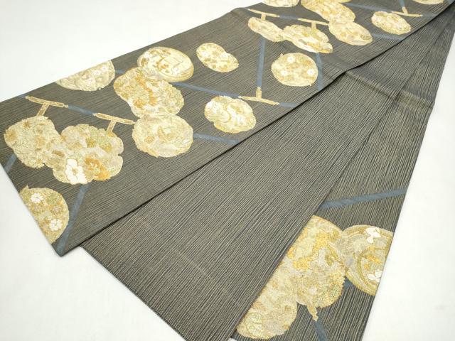 平和屋着物▽六通柄袋帯 スリーシーズン 春夏秋 草花丸文 金糸 正絹 逸品 CABK5828hy