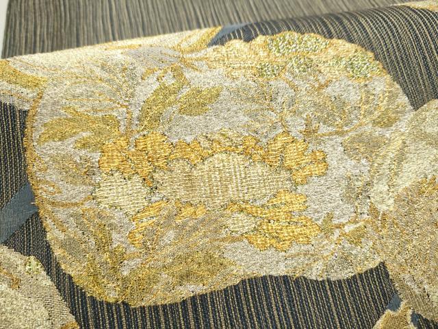 平和屋着物▽六通柄袋帯 スリーシーズン 春夏秋 草花丸文 金糸 正絹 逸品 CABK5828hy