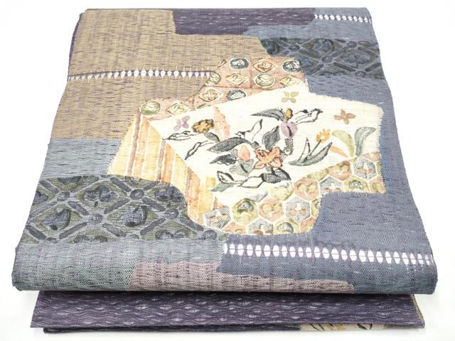 平和屋着物▽太鼓柄袋帯 スリーシーズン 春夏秋 すくい織 吉祥花文 正絹 逸品 CABK5841hy