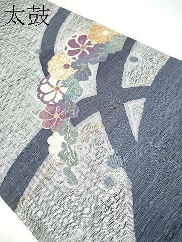 平和屋着物▽太鼓柄袋帯 スリーシーズン 春夏秋 すくい織 草花文 金糸 正絹 逸品 CABK5842hy