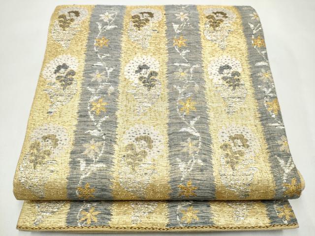 平和屋着物▽六通柄袋帯 スリーシーズン 春夏秋 作家物 草花間道 金銀糸 正絹 逸品 CABK5846hy