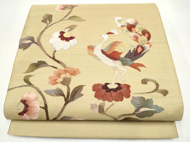 平和屋着物●太鼓柄袋帯 すくい織 孔雀花文 金糸 正絹 逸品 CABK5850hy