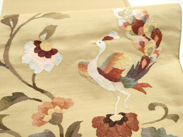 平和屋着物●太鼓柄袋帯 すくい織 孔雀花文 金糸 正絹 逸品 CABK5850hy