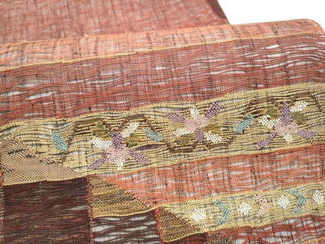 平和屋着物▽太鼓柄袋帯 スリーシーズン 春夏秋 すくい織 横段文 金糸 正絹 逸品 CABK5852hy